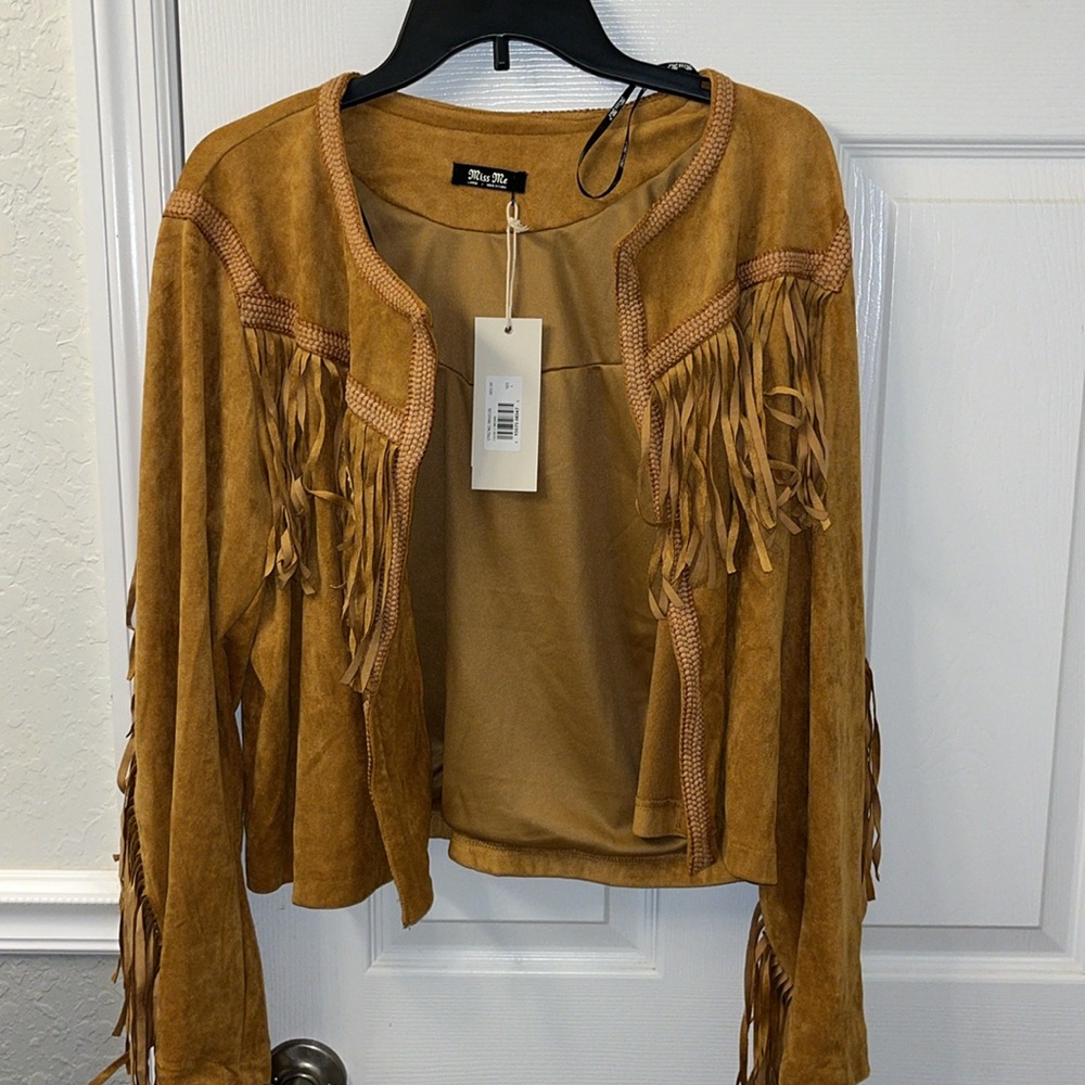 Miss Me Western Fringe Faux Suede Jacket Brown Large NWT - Picture 3 of 11